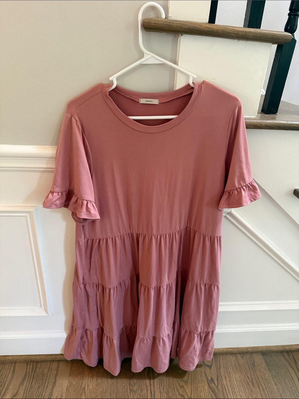 JODIFL Dusty Rose Tiered Ruffle Sleeve Dress